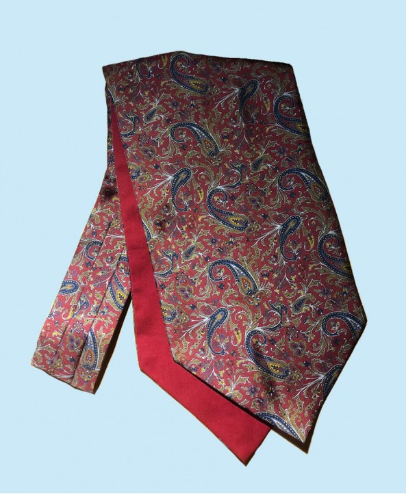 Fine Silk Chinese Dragon Paisley Pattern Cravat in Deep Red